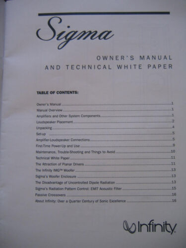Infinity IRS Speaker Sigma Manual with White Paper ORIGINAL - English and French - Picture 3 of 3