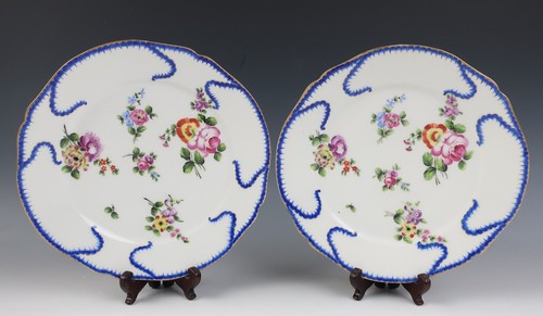 Pair Antique French Samson Sevres Feuille-de-Choux Style Porcelain Plates Floral