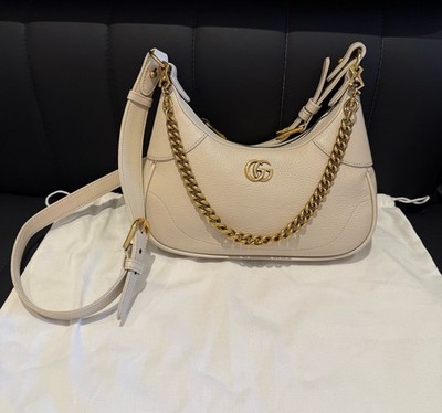 AUTH Gucci Aphrodite Small Beige Leather Shoulder Bag Gold Logo