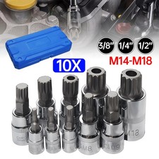 10pcs Multi Spline Bit 1/2"Socket Set 12 PT triple square M4 - M18 Blue Box Kit