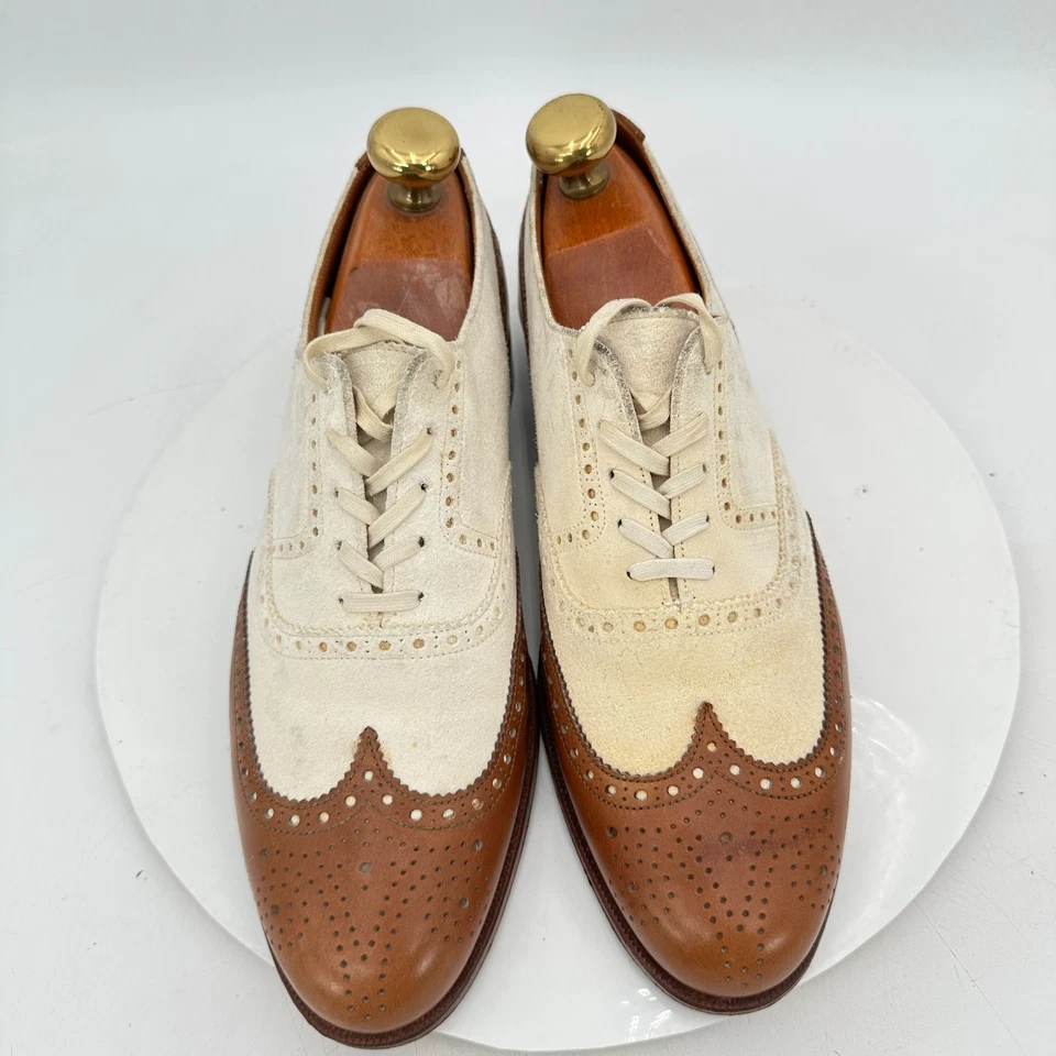 Polo Ralph Lauren Hombres UK 10D US 10.5D Crema Marrón Gamuza Oxford Inglaterra Zapatos Foto 4 de 4