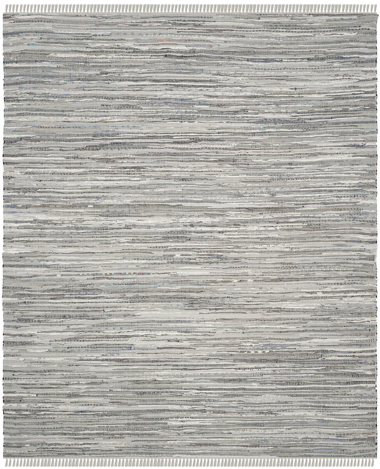 Alfombra de Trapo Colección Alfombra - 9' x 12', Gris, Hecho a Mano Boho Rayas Algodón, Id... Foto 3 de 4