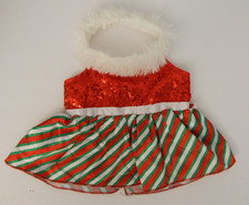 Build A Bear ~ Holiday Red Rhinestone Bodice w/Striped Shirt Halter Dress