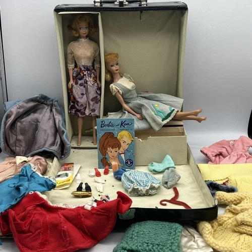 MTB-Vintage Barbie Doll Case Lot w/ 2 Dolls Clothes Shoes Accessories Mattel 60s