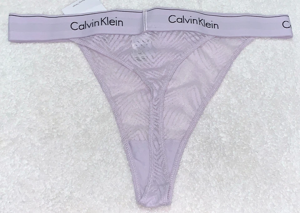 CALVIN KLEIN Modern Lace Lavender Black String Thong Panty Womens Sz XL 8 QF7714 - Image 4 of 4