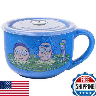Silver Buffalo Rick and Morty Ceramic Soup Mug with a Vented Plastic Lid, 24 Oun