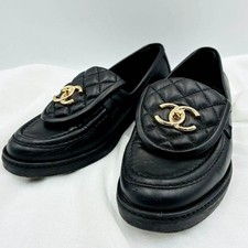 CHANEL Turn Lock Loafers Black Leather Vintage Y2K Archive Women's Size 35.5