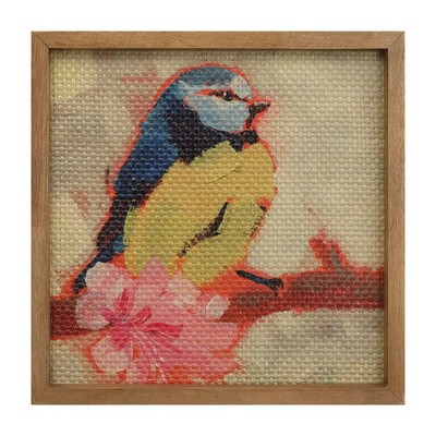 Woven Yellow Bird Wood Framed Wall Art (9.5'' x 9.5'' x 0.75'') Rustic Look