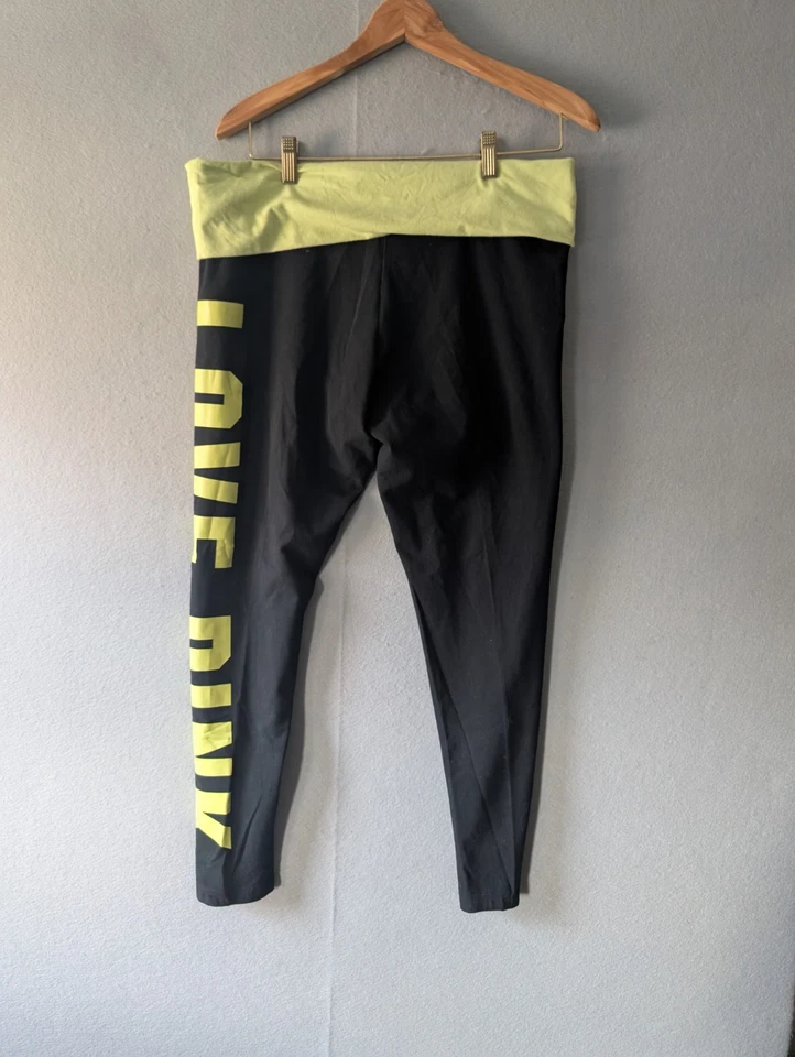 Legging VS Victoria's Secret ROSA Banda Plegable Amarillo Negro LOGO X-Large Retro Foto 3 de 4