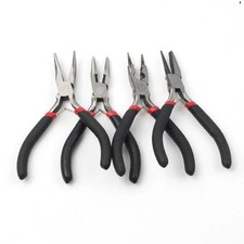 Black Handle Long Nose Mini Pliers Bent Round Flat Jewelry DIY Craft Tool