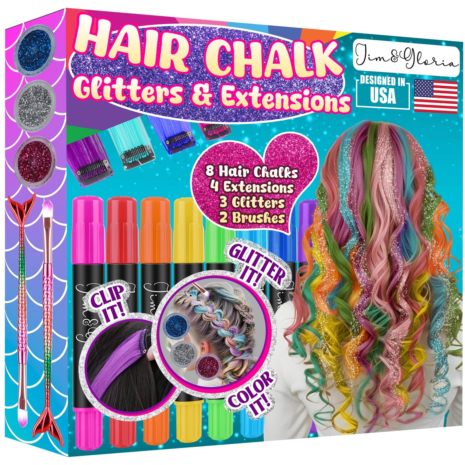 Dustless Hair Chalk for Girls Washable with Clip in Hair Ext