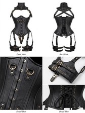Custom Leather Restraint Dress Bondage Harness Corset Outfit with Garter Strap