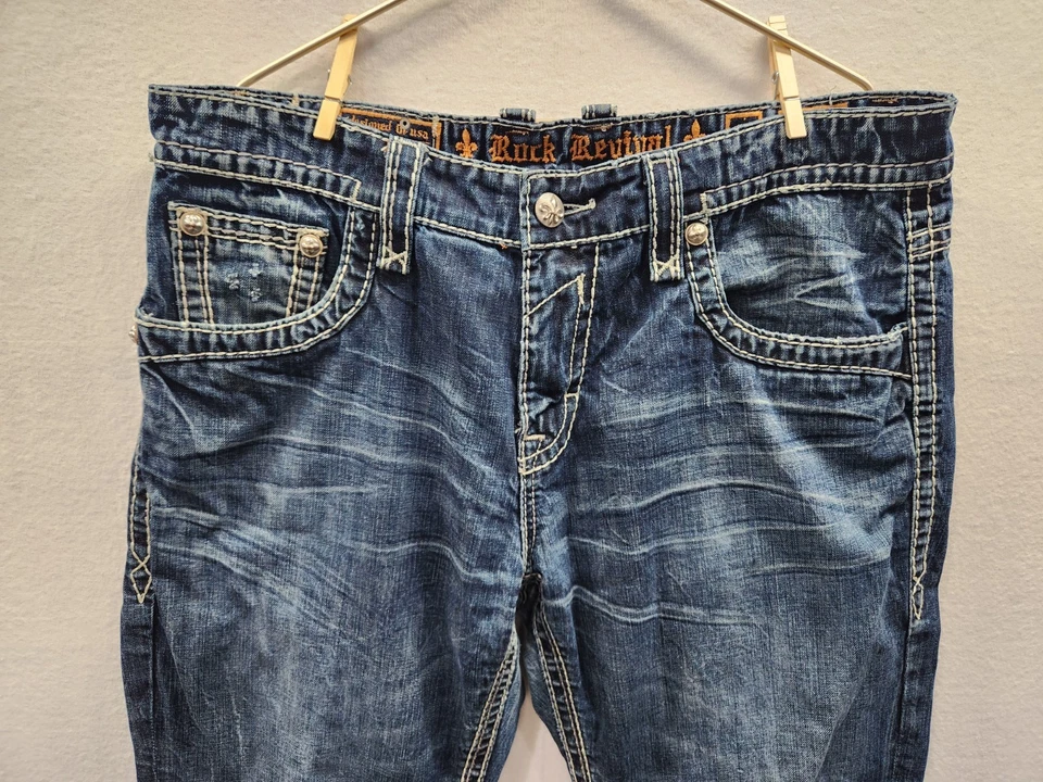 Pantalones de mezclilla Rock Revival Ceasar relajados rectos para hombre talla 38 dañados aplastados Foto 2 de 4