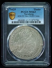 1625 Germany Nurnberg Taler Thaler Silver PCGS MS63 Lustrous Beauty!