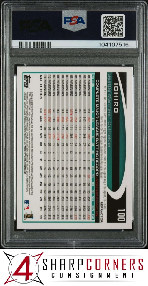 2012 TOPPS CHROME XFRACTOR #100 ICHIRO SUZUKI HOF PSA 10 - Image 2 of 4