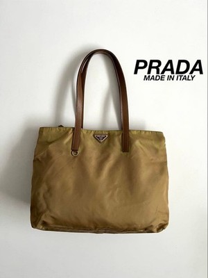 PRADA TESSUTO Nylon Shoulder Tote Bag in Beige Vintage Authentic 90s Unisex Used