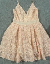 Fashion Nova S mini dress baby doll style in soft peach color w/ rose detailing