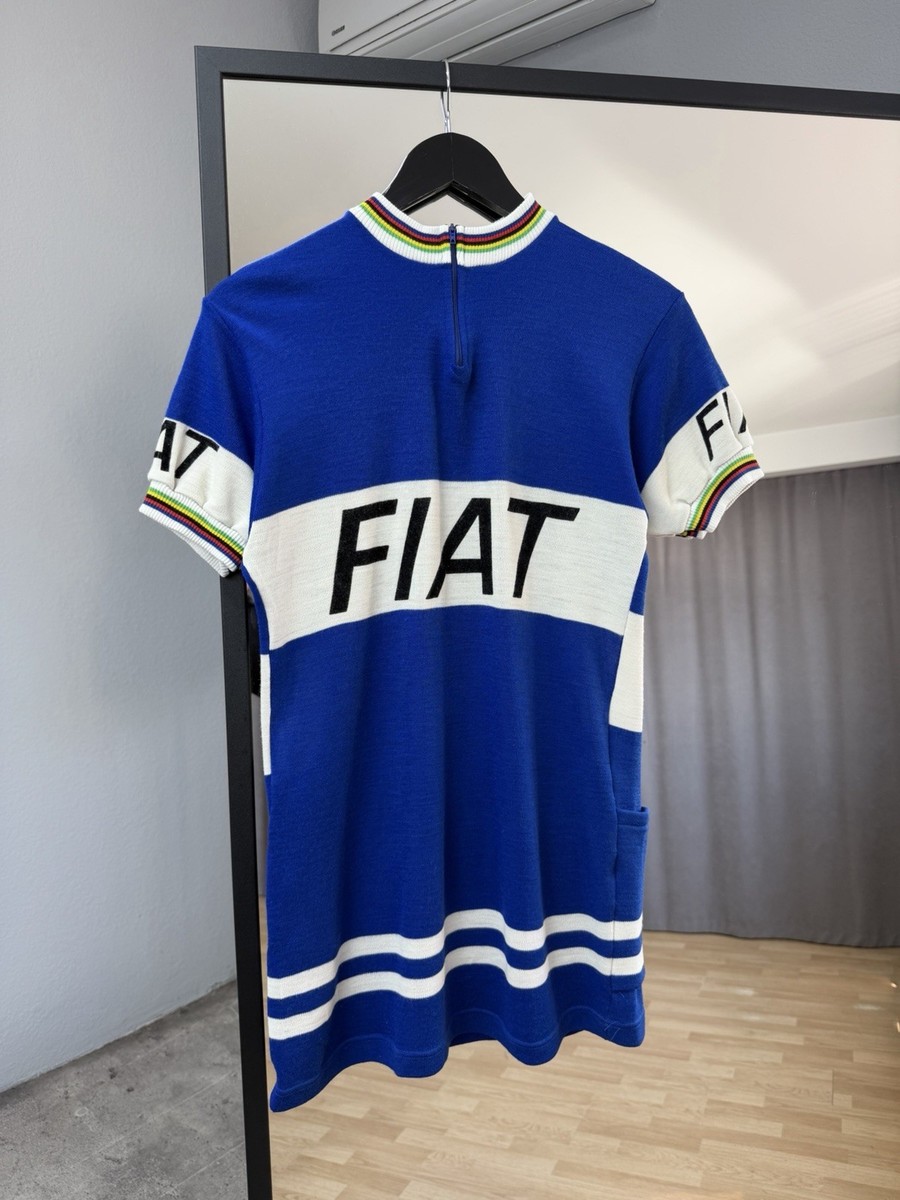 Vintage Eddy Merckx 1977 1978 Fiat France Cycling Jersey Wool Blue