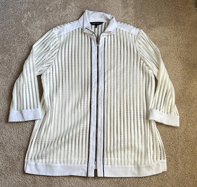 Ming Wang Elegant White Mesh Full Zip Jacket. Size Large