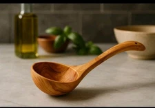 Wooden Ladle Olive Wood Kitchen Utensil Tool Cookware Serving Rustic Sauna 14"
