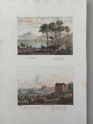 Radierung 1830 Lago D'Av erno & Baia Tempio di Venere - Audot - Veduta Napoli