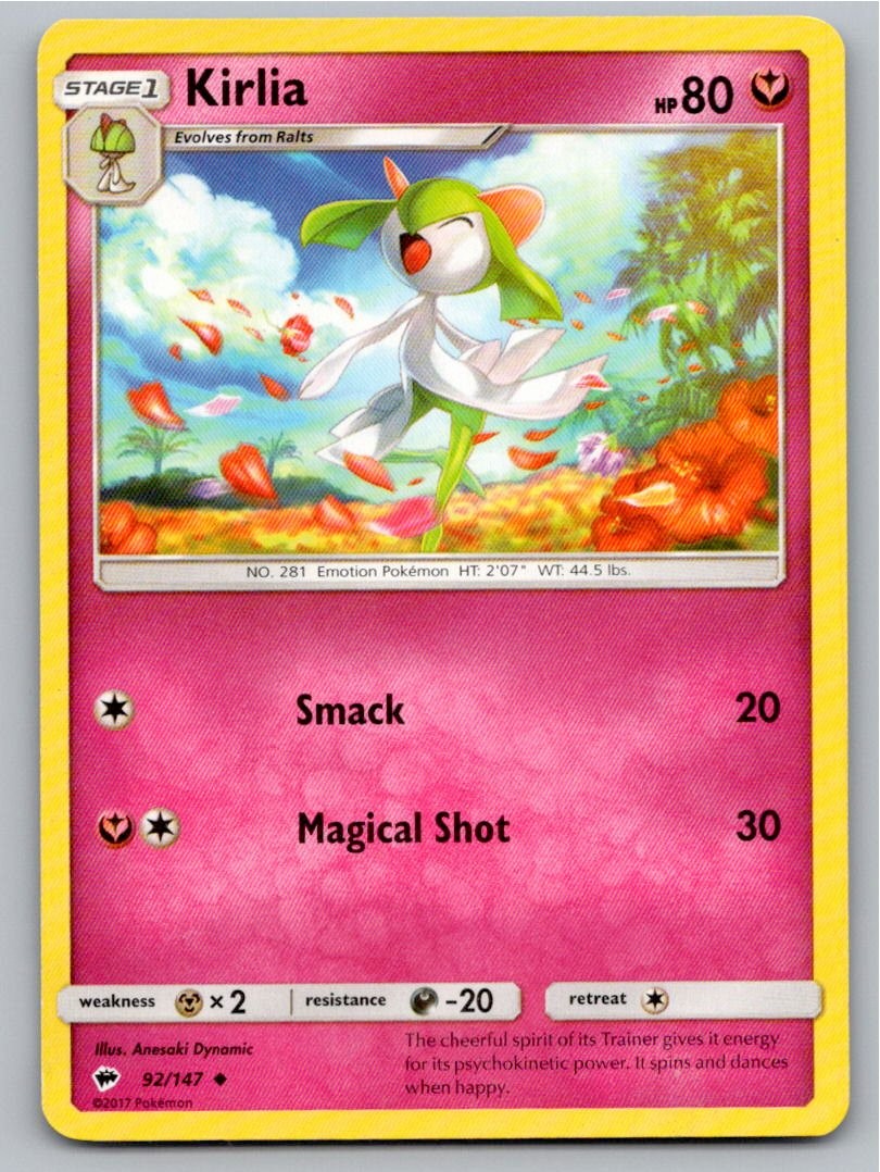 2017 POKEMON KIRLIA BURNING SHADOWS 92/147 UC LP A86079 FREE S&H