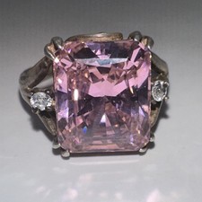 Radiant Cut Pink Stone Solitaire Sterling Silver Ring Size 8.5 5.15g 
