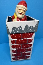  Vintage Tin Christmas Wind-Up Santa In Chimney Toy Japan Works 