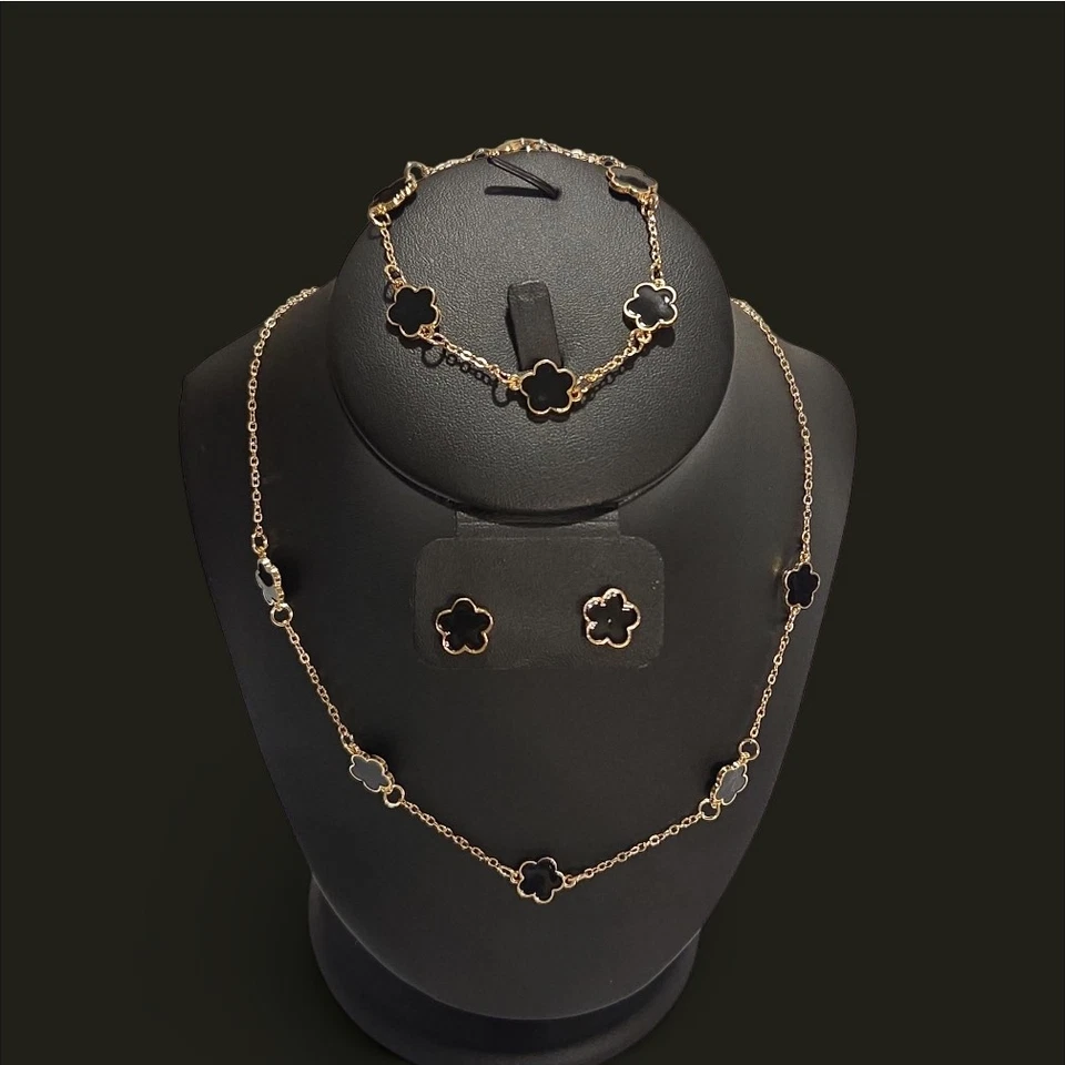 Черный шик ювелирных изделий комплект модный Lucky цветок дизайн серьги + браслет + ожерелье - Изображение 4 из 4