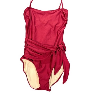 Hermoza Genevieve Bandeau One Piece Swimsuit Zinfandel Red Sash Tie Size 6 NEW