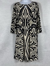 Tahari Dress Women’s 16 Black White Shift 3/4 Sleeves Stretch Geometric EUC