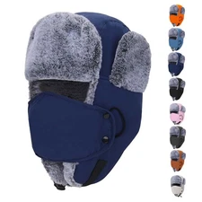 Aviator Ushanka Winter Faux Fur Cap Ski Hat with Ear Flap Full Face Warmer Cover