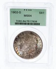 1902 O Morgan Silver Dollar PCGS MS 64 $1 Coin Obverse Rainbow Mint Bag Toning