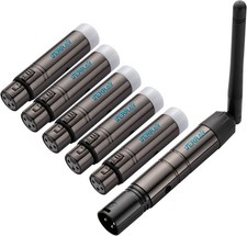 JERRAY 6Pcs DMX Wireless 5 Female Receivers 1 Male Transmitter Control 2.4G Dfi