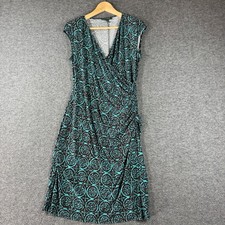 LAUREN Ralph Lauren Faux Wrap Dress Womens 10 Turquoise Ruched Medallion