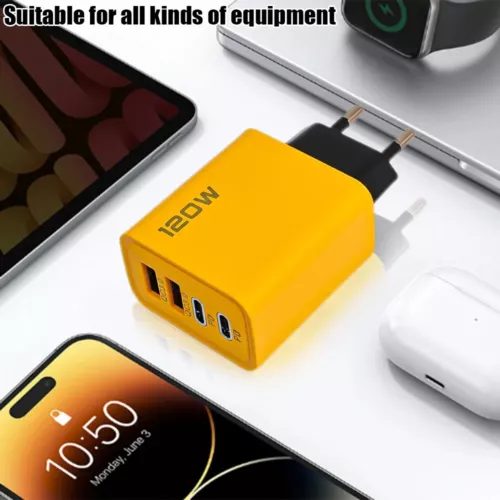 120W Schnellladegerät Doppel USB-C PD 4 Ports EU Wandladegerät Adapter für Phone - Picture 1 of 8