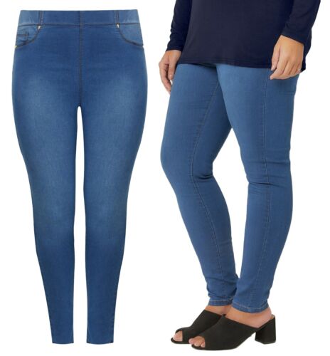 Ladies New Mid Blue Stretch Denim Jegging Pull On Jeans Legging Ladies Plus Size - Picture 1 of 6