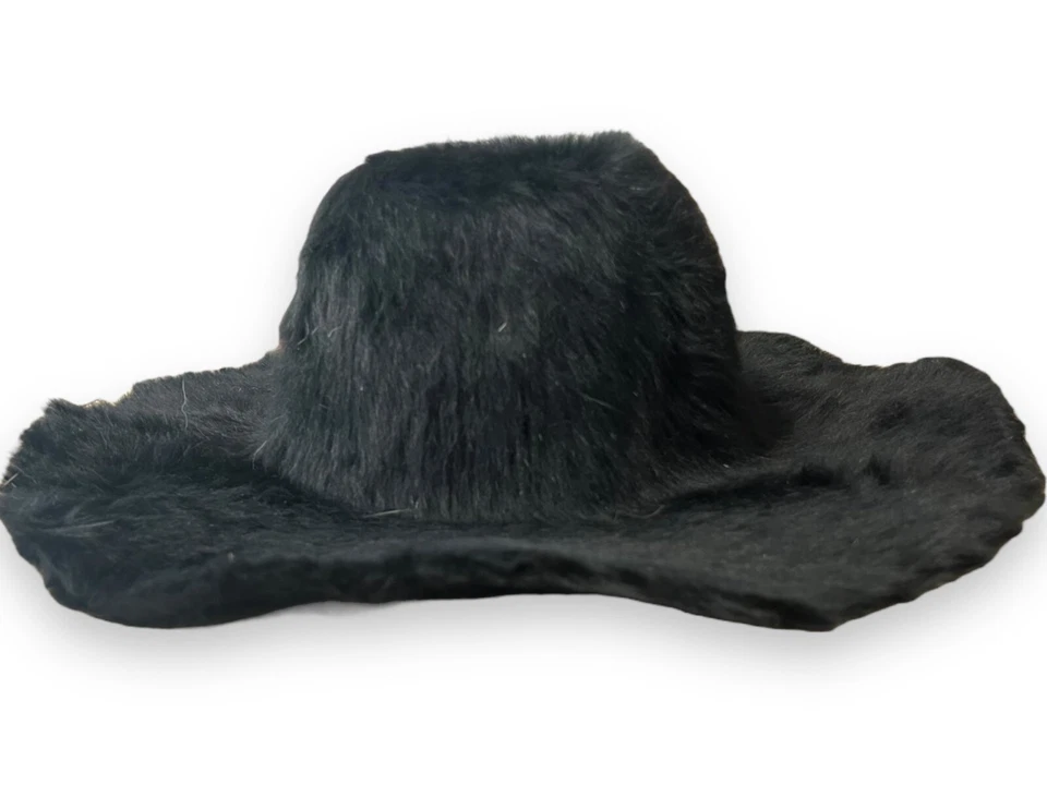 Sombrero de ala ancha de piel negra vintage de los años 70 suave difuso hippie boho prendas para la cabeza llamativas Foto 3 de 4