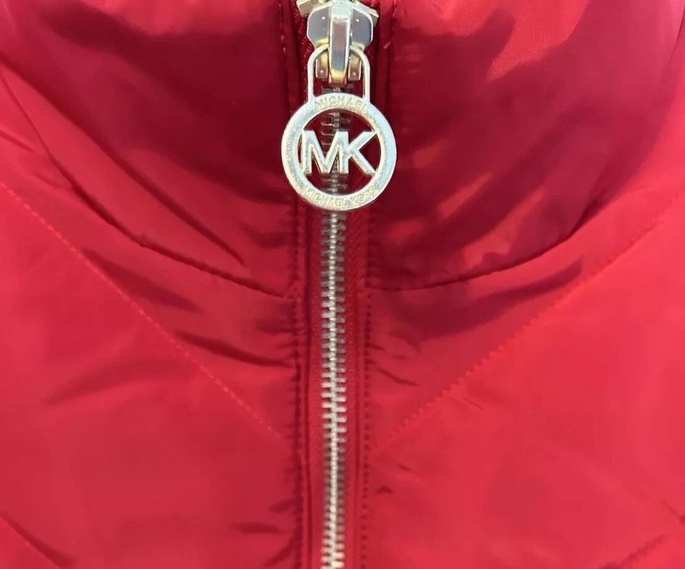 Michael Kors Large Red Puffer Quilted Vest Jacket MK Charm Women's, MSRP $125 - Image 4 of 4