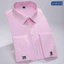 Mens Dress Shirts Luxury Business Formal French Cuff Shirts With Cufflinks Tops