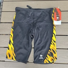 TYR Durafast Inferno Yellow/black Splice  Drawstring Swim Jammer Size 32 New