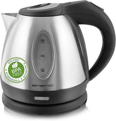  Emerio WK-108079 kleiner Wasserkocher Edelstahl 1,2 Liter Boiler Kettle Silber