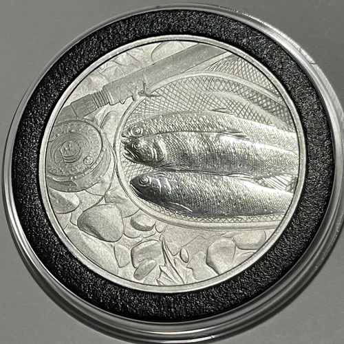 Trout Fisherman Gift Collector Fishing Coin 1 Troy Oz .999 Fine Silver Art Round