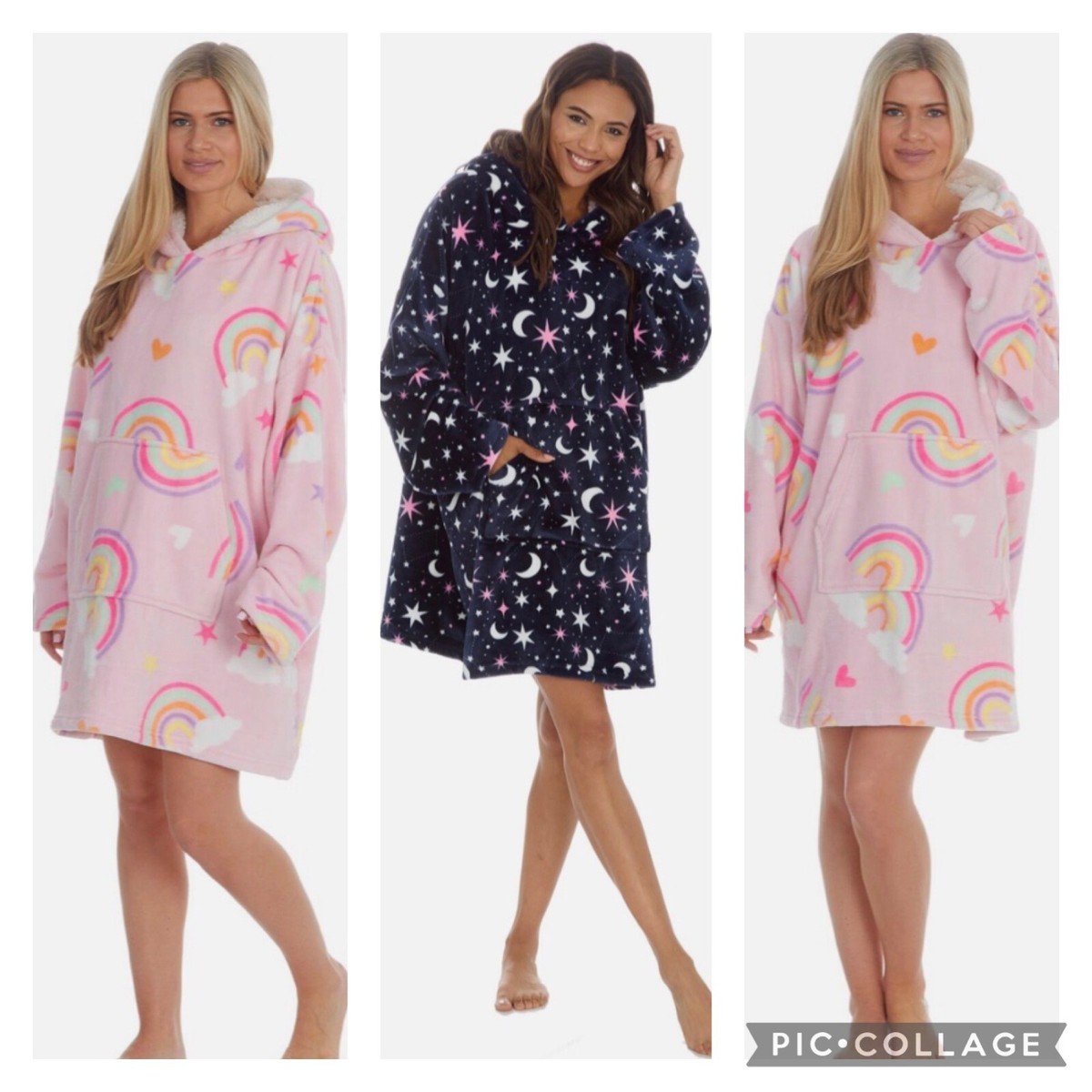 Hoodie Blanket Hooded Fleece Sweatshirt Oversized Sherpa Big Giant Top  Rainbow