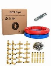 1/2" 2x 100ft(200ft) PEX Pipe ,30 Pcs 1/2" Brass Fitting, 100 Pcs Clamps ,Cutter