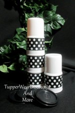 Tupperware NEW Set 4 Tumblers 12 oz Tabletop Cups White  Black Polka Dot Seals