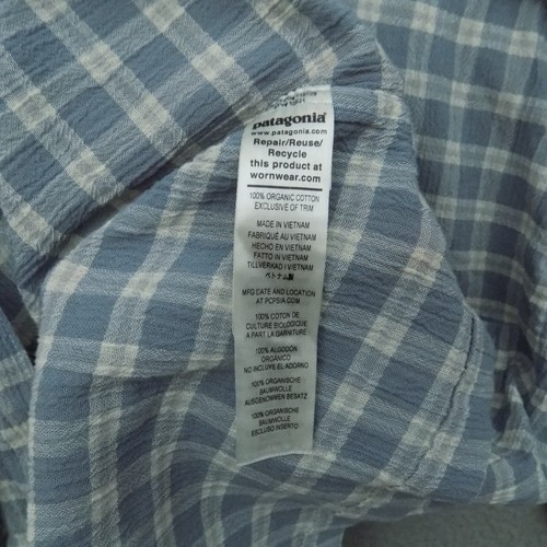 Patagonia Shirt Mens Large Gray White Button Up Organic Seersucker Yachting 7283 - Picture 9 of 11