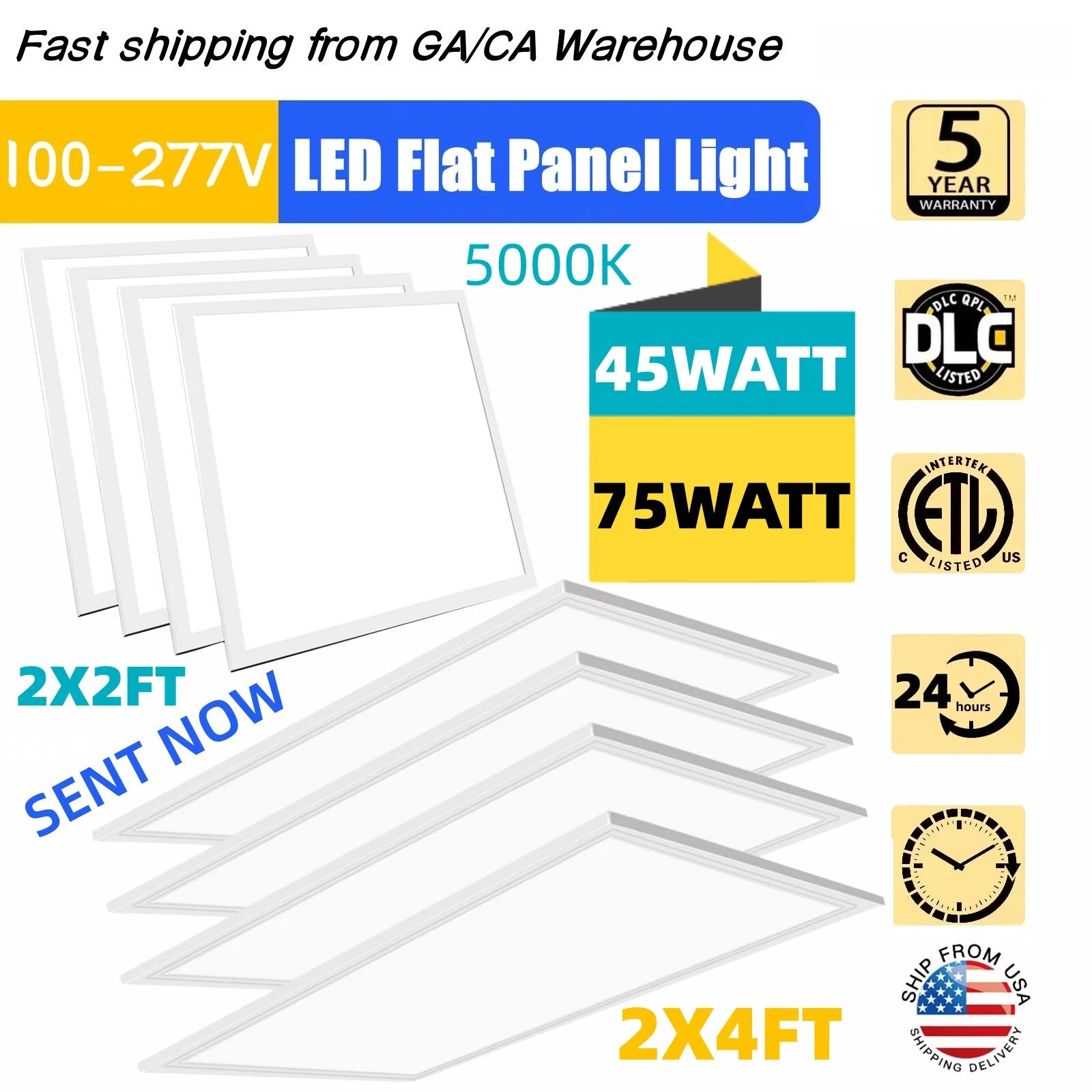 2x4 LED Panel Light Fixture 2X2 Drop Ceiling Shop Office Lights, 100 - 277 VAC