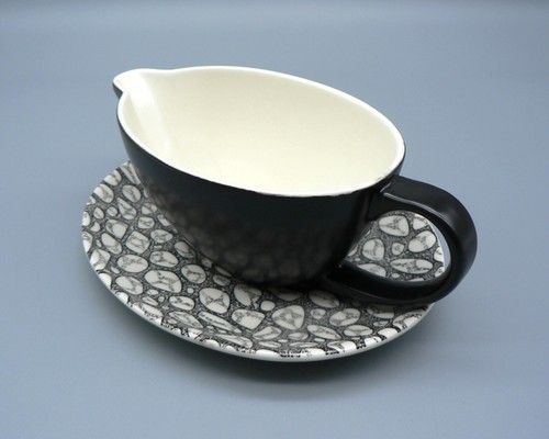 POOLE POTTERY BLACK PEBBLE SAUCEBOAT & STAND C106 MID-CENTURY GRAVY DISH OVAL A1 - Picture 7 of 19