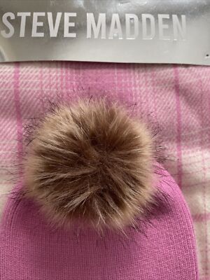 Steve Madden Hat Pink Steve Madden Pink Beanie Hat & Pink Plaid Fringed Scarf Set  main image 3